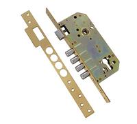 Amig - Cerradura de Embutir Con Bulones para Puertas de Madera Mod. 100-50/85 mm - Con Cilindro y Escudo de Seguridad - Picaporte Reversible - Latón Acabado en Mate
