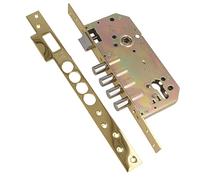 Amig - Cerradura de Embutir Con Bulones para Puertas de Madera Mod. 100 BASE - 50/85 mm - Sin Cilindro y Escudo de Seguridad - Picaporte Reversible - Acero Latonado Barnizado