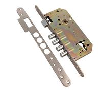 Amig - Cerradura de Embutir Con Bulones para Puertas de Madera Mod. 101-50/85 mm - Con Cilindro y Escudo de Seguridad - Picaporte Reversible - Acero Cromado Mate