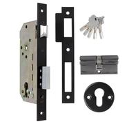 Amig - Cerradura de Embutir con Cilindro de Seguridad y Bocallave + 5 Llaves - Para Puertas de Madera de Entrada - De Acero Acabado en Negro - Picaporte Reversible - Para Manilla de 8 mm