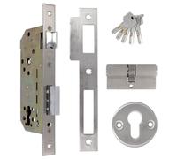 Amig - Cerradura de Embutir con Cilindro de Seguridad y Bocallave + 5 Llaves - Para Puertas de Madera de Entrada - De Acero Inoxidable - Picaporte Reversible - Para Manillas de 8 mm