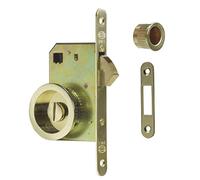 Amig - Cerradura de Embutir Mod.611 con Muletilla y Tirador de Desbloqueo para Puertas Correderas de Madera de Espesor 35-40 mm - Entrada: 50 mm - De Acero con Acabado Latonado