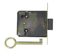 Amig - Cerradura de Embutir Para Mueble - Entrada a 40 mm - Incluye Llave de Gorja - Sistema de Cierre para Mesas, Armarios y Pequeños Muebles - Latón Dorado Mate