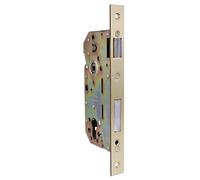 Amig - Cerradura de Embutir para Puertas de Madera - Con Paletón de Cierre - Frente y Soporte en Canto Cuadrado - Entrada de 50 mm - Picaporte reversible - Acero - Dorado - 240 mm