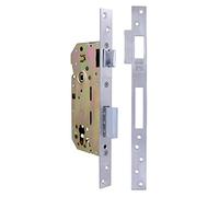 Amig - Cerradura de Embutir para Puertas de Madera - Con Paletón de Cierre - Frente y Soporte en Canto Cuadrado - Entrada de 50 mm - Picaporte reversible - Acero inoxidable - Plateado Mate - 270 mm