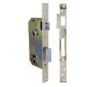 Amig - Cerradura de Embutir para Puertas de Madera - Con Paletón de Cierre - Frente y Soporte en Canto Cuadrado - Entrada de 50 mm - Picaporte reversible - Acero - Dorado - 270 mm
