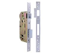 Amig - Cerradura de Embutir para Puertas de Madera - Con Paletón de Cierre - Frente y Soporte en Canto Cuadrado - Entrada de 50 mm - Picaporte reversible - Acero - Plateado Mate - 270 mm