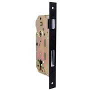 Amig - Cerradura de Embutir para Puertas de Madera - Con Paletón de Cierre - Frente y Soporte en Canto Cuadrado - Entrada de 50 mm - Picaporte reversible - Acero - Negro Mate - 240 mm