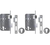 Amig - Cerradura de Embutir Puertas de Madera - Entrada: 60mm - Nuecas - Orificio: 70mm - Cuadrillo: 8mm - Cilindro Europerfil - Bocallaves y Suplemento Reductor: 6mm - Acero Inoxidable Mate