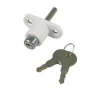 Amig - Cerradura de Seguridad para Ventanas Correderas Mod.45 - Cierre de Sobreponer con 2 Llaves + Tirafondos para su Instalación - De Acero Acabado en Blanco - Medidas: 53 x 23 mm