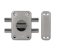 Amig - Cerradura de Sobreponer con 2 Bulones de Cierre y Muletilla Interior para Puertas de Madera Mod. 82-96 x 66 mm - Pestillo Con Cilindro Redondo de Seguridad - Acero Esmaltado Plata