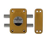 Amig - Cerradura de Sobreponer con 2 Bulones de Cierre y Muletilla Interior para Puertas de Madera Mod. 82-96 x 66 mm - Pestillo Con Cilindro Redondo de Seguridad - Acero Esmaltado Oro