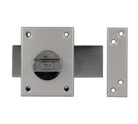 Amig - Cerradura de Sobreponer con Palanca de Cierre y Muletilla Interior para Puertas de Madera Mod. 85-85 x 65 mm - Pestillo Con Cilindro Redondo de Seguridad - Acero Esmaltado Plata