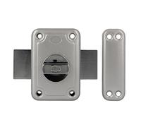 Amig - Cerradura de Sobreponer con Palanca de Cierre y Muletilla Interior para Puertas de Madera Mod. 80-96 x 66 mm - Pestillo Con Cilindro Redondo de Seguridad - Acero Esmaltado Plata
