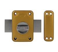 Amig - Cerradura de Sobreponer con Palanca de Cierre y Muletilla Interior para Puertas de Madera Mod. 80-96 x 66 mm - Pestillo Con Cilindro Redondo de Seguridad - Acero Esmaltado Oro