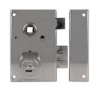 Amig - Cerradura de Sobreponer de Derecha con Palanca de Cierre, Lengüeta y Cuadradillo para Puertas de Madera Mod. 75N / 72 x 112 mm/Cilindro Redondo de Seguridad/Acero Plateado