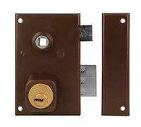 Amig - Cerradura de Sobreponer de Derecha con Palanca de Cierre, Lengüeta y Cuadradillo para Puertas de Madera Mod. 75N / 72 x 112 mm/Cilindro Redondo de Seguridad/Acero Marrón