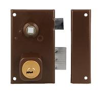 Amig - Cerradura de Sobreponer de Derecha con Palanca de Cierre, Lengüeta y Cuadradillo para Puertas de Madera Mod. 75N / 67 x 112 mm/Cilindro Redondo de Seguridad/Acero Marrón
