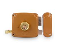 Amig - Cerradura de Sobreponer de Derecha con Palanca de Cierre, Lengüeta y Tirador - Acero Dorado - Medida: 100 x 95 mm - Ideal para Puertas de Madera de Entrada o de Paso