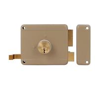 Amig - Cerradura de Sobreponer de Derecha con palanca de Cierre, Lengüeta y Tirador para Puertas de Madera Mod. 77-100 x 85 mm - Pestillo con Cilindro Redondo de Serreta - Acero Beige