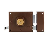 Amig - Cerradura de Sobreponer de Derecha con Palanca de Cierre, Lengüeta y Tirador para Puertas de Madera Mod. 72-100 x 85 mm - Pestillo Con Cilindro Redondo - Acero Marrón