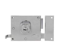 Amig - Cerradura de Sobreponer de Derecha con Palanca de Cierre, Lengüeta y Tirador para Puertas de Madera Mod. 72 88 x 85 mm Pestillo Con Cilindro Redondo Acero Cromado Brillo, Plateado