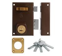 Amig - Cerradura de Sobreponer de Derecha con Palanca de Cierre - Lengüeta y Tirador para Puertas de Madera - Mod. 75, 72 x 112 mm - Cilindro Redondo de Seguridad - Acero Marrón