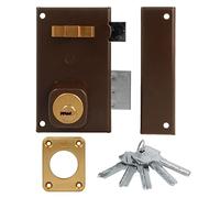 Amig - Cerradura de Sobreponer de Derecha con Palanca de Cierre - Tirador para Puertas de Madera - Mod. 75 67 x 112 mm - Cilindro Redondo de Seguridad - Acero - Marrón