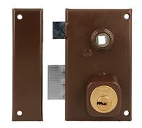 Amig - Cerradura de Sobreponer de Izquierda con Palanca de Cierre, Lengüeta y Cuadradillo para Puertas de Madera Mod. 75N / 67 x 112 mm/Cilindro Redondo de Seguridad/Acero Marrón