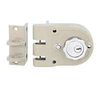 Amig - Cerradura de Sobreponer de Izquierda con palanca de Cierre, Lengüeta y Tirador para Puertas de Madera Mod. 1396-60 mm - Pestillo con Cilindro Interior y Exterior - Acero Beige