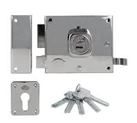 Amig - Cerradura de Sobreponer de Izquierda con Palanca de Cierre, Lengüeta y Tirador para Puertas de Madera Mod. 73, 100 x 85 mm, Pestillo Con Cilindro Europerfil, Acero Plateado