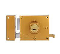 Amig - Cerradura de Sobreponer de Izquierda con Palanca de Cierre, Lengüeta y Tirador para Puertas de Madera Mod. 72-100 x 85 mm - Pestillo Con Cilindro Redondo - Acero Esmaltado Oro