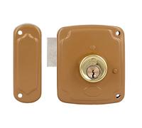 Amig - Cerradura de Sobreponer de Izquierda con Palanca de Cierre y Lengüeta para Puertas de Madera Mod. 72PU 80 x 95 mm Pestillo con Cilindro Redondo Acero Dorado