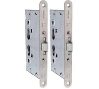 Amig - Cerradura Homologada para Puertas Cortafuego Mod. 6572-65 x 72 mm - Doble Nueca y Alojamiento para Cilindro - Acero Inoxidable Mate - Certificada y sin función Antipánico - Canto redondo