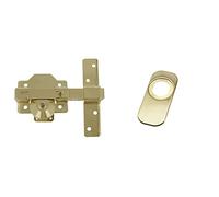 Amig - Cerrojo de Alta Seguridad para Puertas de Acabado Pulido Dorado, Bombillo Redondo de 50mm de Largo + Embellecedor Modelo 10 | Latón | Acabado mate | 165x74mm