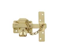 Amig - Cerrojo de Sobreponer con Cilindro Redondo, Pestillo y Cadena Mod. 1C - 88 x 153 mm - Cerradura de Seguridad con Llave y Retenedor - Incluye 5 Llaves de Punto - Acero Dorado