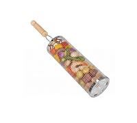 Amig - Cesta Redonda para Barbacoa - 12 x 30 cm - Mango Madera - Parrilla de Acero Inoxidable - Cesta Giratoria para Barbacoas en Jardín o Camping - Apoyo estable y limpieza sencilla - Mod. AM28
