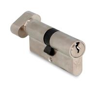 Amig - Cilindro de seguridad con muletilla - Cerradura para puertas - Bombín de Alta Seguridad - Incluye 3 llaves - Leva Larga - Plateado - Medidas: 70 (35-35 mm)