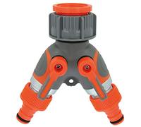 Amig - Conector para Manguera Doble - 1" y 3/4" - Regulable - Con Válvula de 2 Vías y 2 Interruptores Individuales - Plástico ABS y Goma - Naranja y Gris