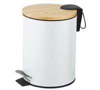 Amig - Cubo de Basura para Baño con Pedal 3 Litros Mod. Naturline - Color Blanco y Bambú - Apertura Higiénica sin Manos - Ø16,8 x 23 cm - Acero Inoxidable Lacado - Papelera Redonda con Tapa Hermética