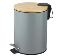 Amig - Cubo de Basura para Baño con Pedal 3 Litros Mod. Naturline - Color Gris y Bambú - Apertura Higiénica sin Manos - Ø16,8 x 23 cm - Acero Inoxidable Lacado - Papelera Redonda con Tapa Hermética