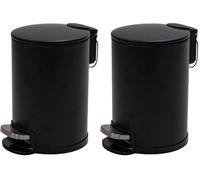 Amig - Cubo de Basura para Baño con Pedal 3 Litros Mod. Tacto - Color Negro - Apertura Higiénica sin Manos - Ø16,8 x 25,5 cm - Acero Inoxidable Lacado - Papelera Redonda con Cubo Interior Removible