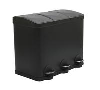 Amig - Cubo de Basura Triple con Pedales 45 litros - 3 Compartimentos Extraíbles de 15 litros - Cubo de Reciclaje para Cocina - Acero - 60 x 37 x 49 cm - Negro Mate