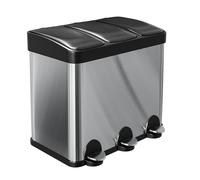 Amig - Cubo de Basura Triple con Pedales 45 litros Mod. RECIK3-3 Compartimentos Extraíbles de 15 litros - Cubo de Reciclaje para Cocina - Acero inoxidable - 60 x 37 x 49 cm - Plateado