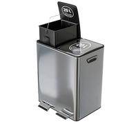 Amig - Cubo de Reciclaje Doble con Pedales Mod. RECIK EVO 40 L - 2 Compartimentos x 20 L - Acero inoxidable - 45 x 30 x 52 cm - Plateado