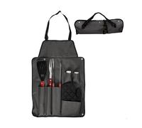 Amig - Delantal Barbacoa con 7 Accesorios - Acero Inoxidable - Set Utensilios BBQ - con Bolsillos - Accesorios Prácticos y Presentación Cuidada para Regalo - Mod. AM17