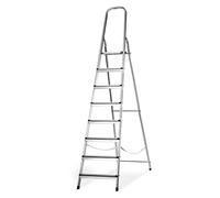 Amig - Escalera Plegable con 8 peldaños - Aluminio - Peldaños Pequeños: 28x8 cm - Peldaño Grande: 25x25x28 cm - Uso Doméstico - Carga Máxima 150 kg