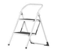Amig - Escalera Plegable - Taburete de Acero con 2 Peldaños Antideslizantes - Medidas: 77 x 59 x 48 cm - Peso Máx 150 kg - Acabado Blanco con Protectores Negros - para Uso Profesional y Doméstico