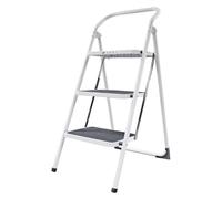 Amig - Escalera Plegable - Taburete de Acero con 3 Peldaños Antideslizantes - Medidas: 72 x 65 x 101 cm - 150 kg - Acabado Blanco con Protectores Negros - para Uso Profesional y Doméstico