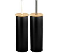 Amig - Escobillero Naturline - Ø95 x 38 cm - Acero y Bambú - Color Negro - Escobilla de Baño Moderna y Duradera - Estilo Minimalista con Acabado Sofisticado (Paquete de 2)